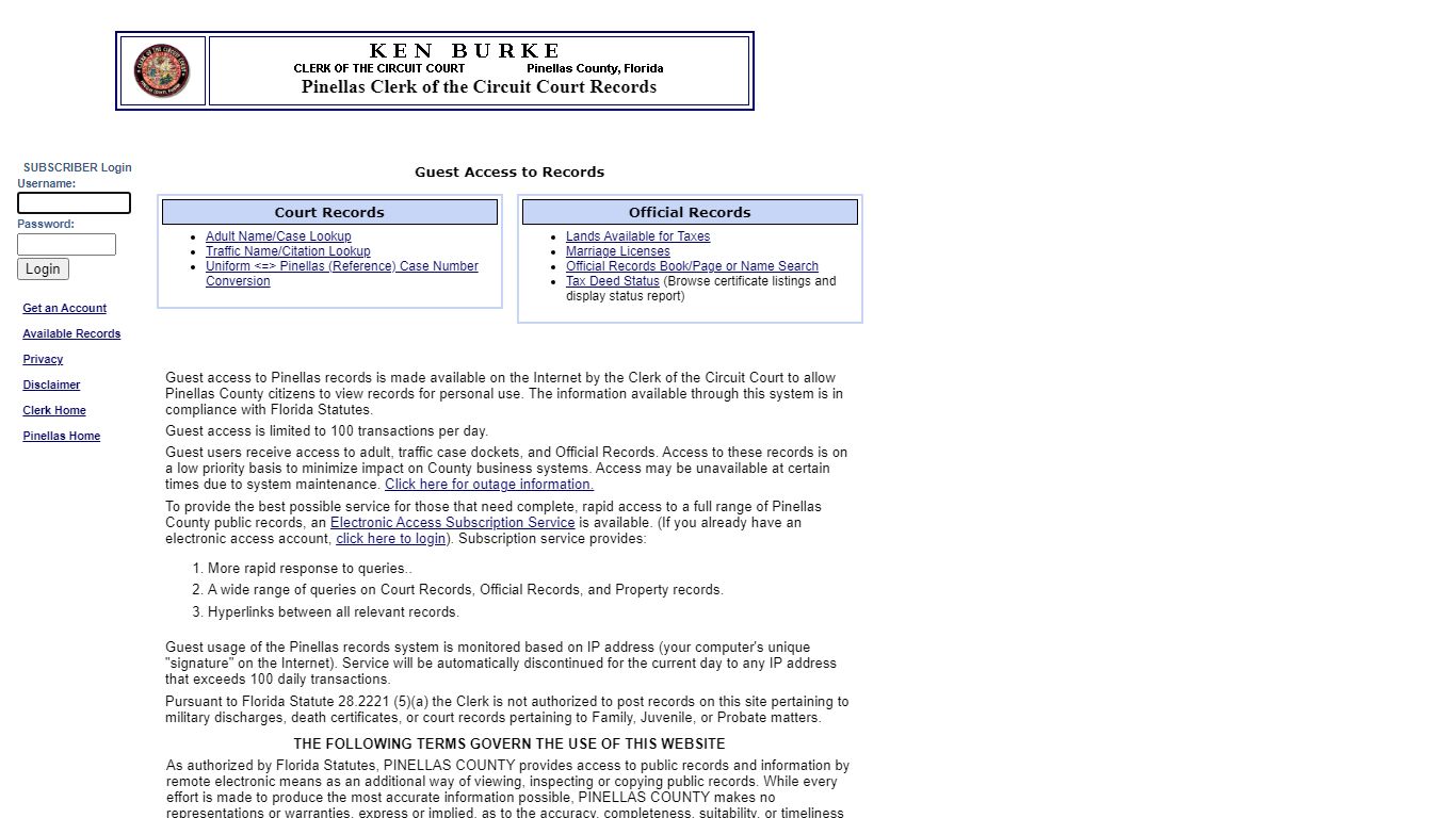 Pinellas Public Records Login